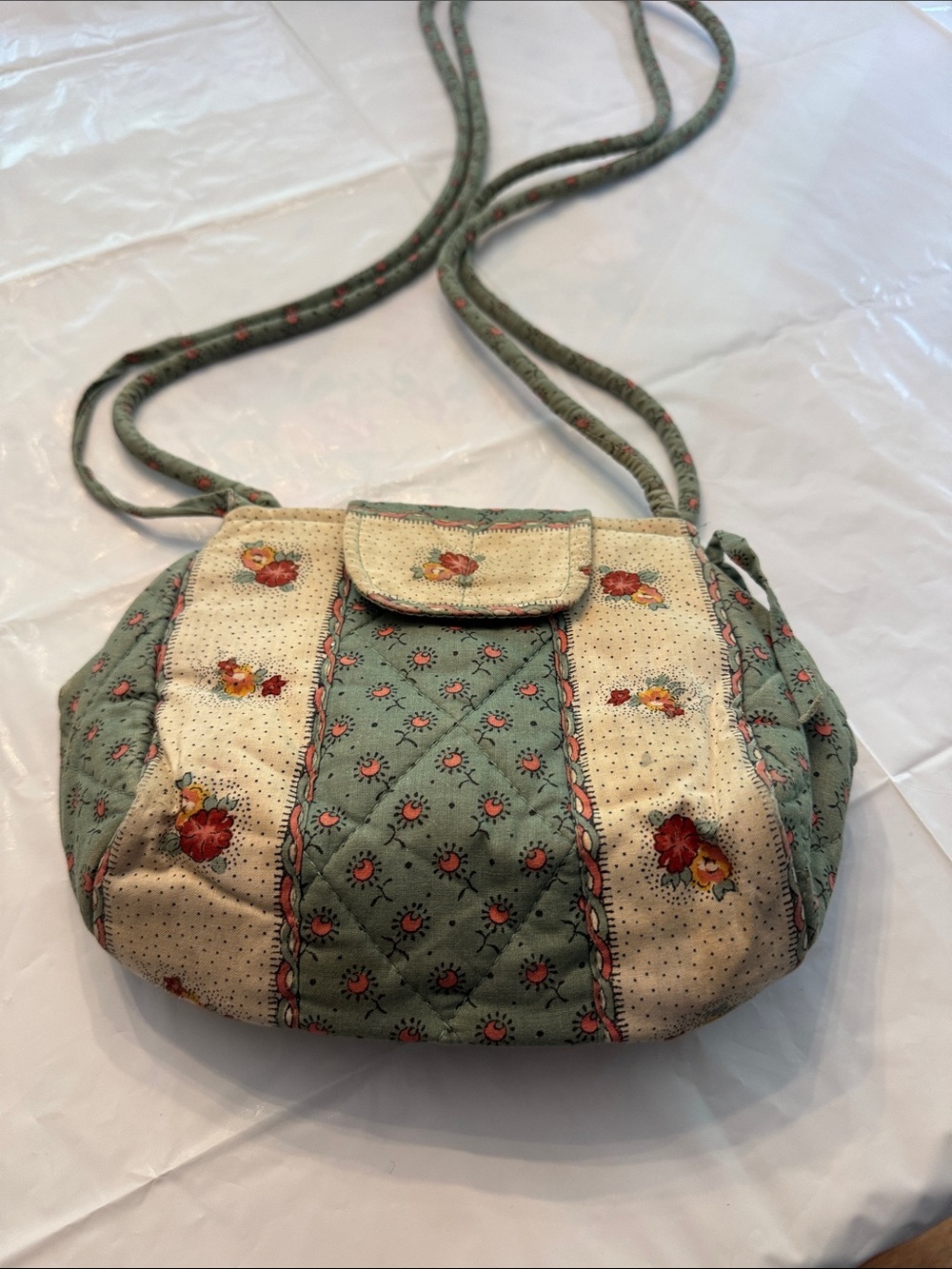 Quilted Floral Crossbody Bag in Sage Green and Cream
